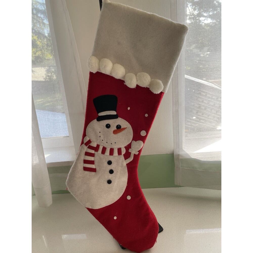 Vtg Prima Creations Christmas Stocking SNOWMAN 3D Applique Patchwork~18"